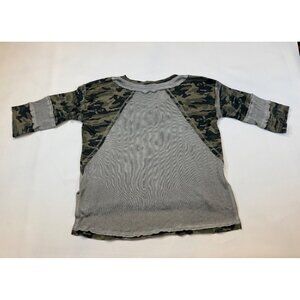 POL Womens Camouflage & Gray Knit Frayed Hem Raglan Top Size S (KK242)
